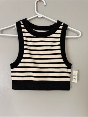 aerie Black and Cream Striped Cropped Tank